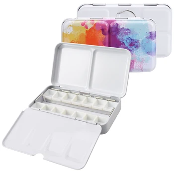 Paleta De Lata De Aquarela, Estojo De Pintura Vazio De Metal, Viagem DIY, Meia Panelas, 14 Pcs