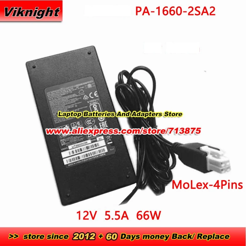PA-1660-2SA2 AC Adapter 341-100346-01 12V 5.5A 66W Charger for ASA 5506W-X C1127-8pltep with Molex 4 pins