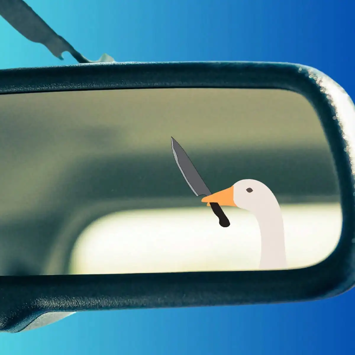 Lustiger Gans mit Messer Autoaufkleber, Niedlicher Cartoon Wasserdichter Vinyl-Aufkleber für Rückspiegel, Helm, Laptop