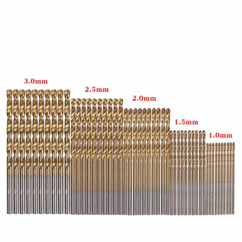 50pc Titanium Plated Twist Drill 1-3mm Hand Electric Drill DIY Woodwork Small Drill Bit Tool Accessories Set