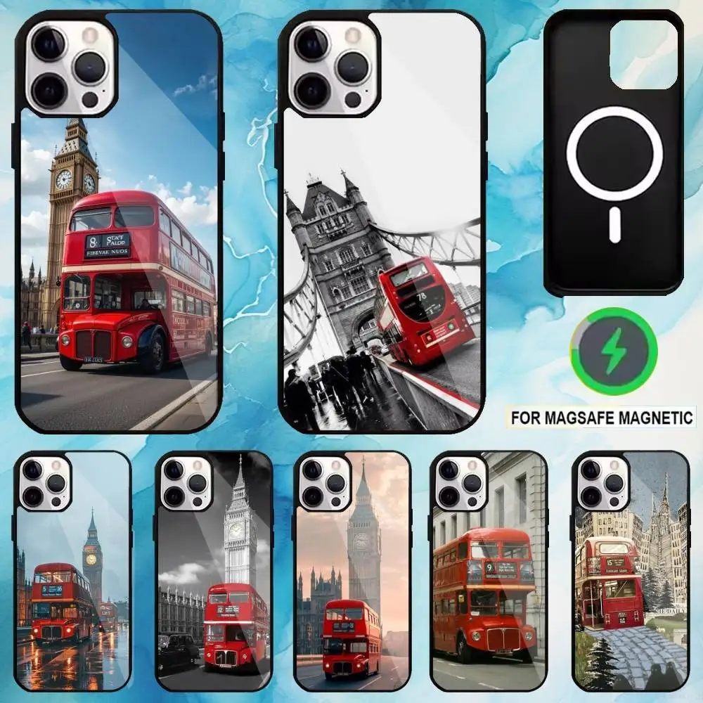 

London Red Double decker Bus Phone Case For iPhone17,16,15,14,13,12,11 Plus,Pro Max Magnetic For Magsafe Wireless Charging