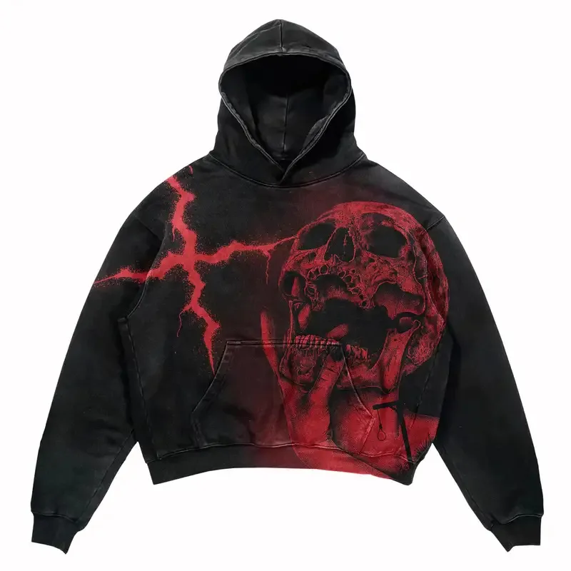 

Oversizeds Casual Cool Skulls Printed Hip Hop Pullovers Vintage Design Y2k Cotton Sweatshirts Fashionable Simple Clothing