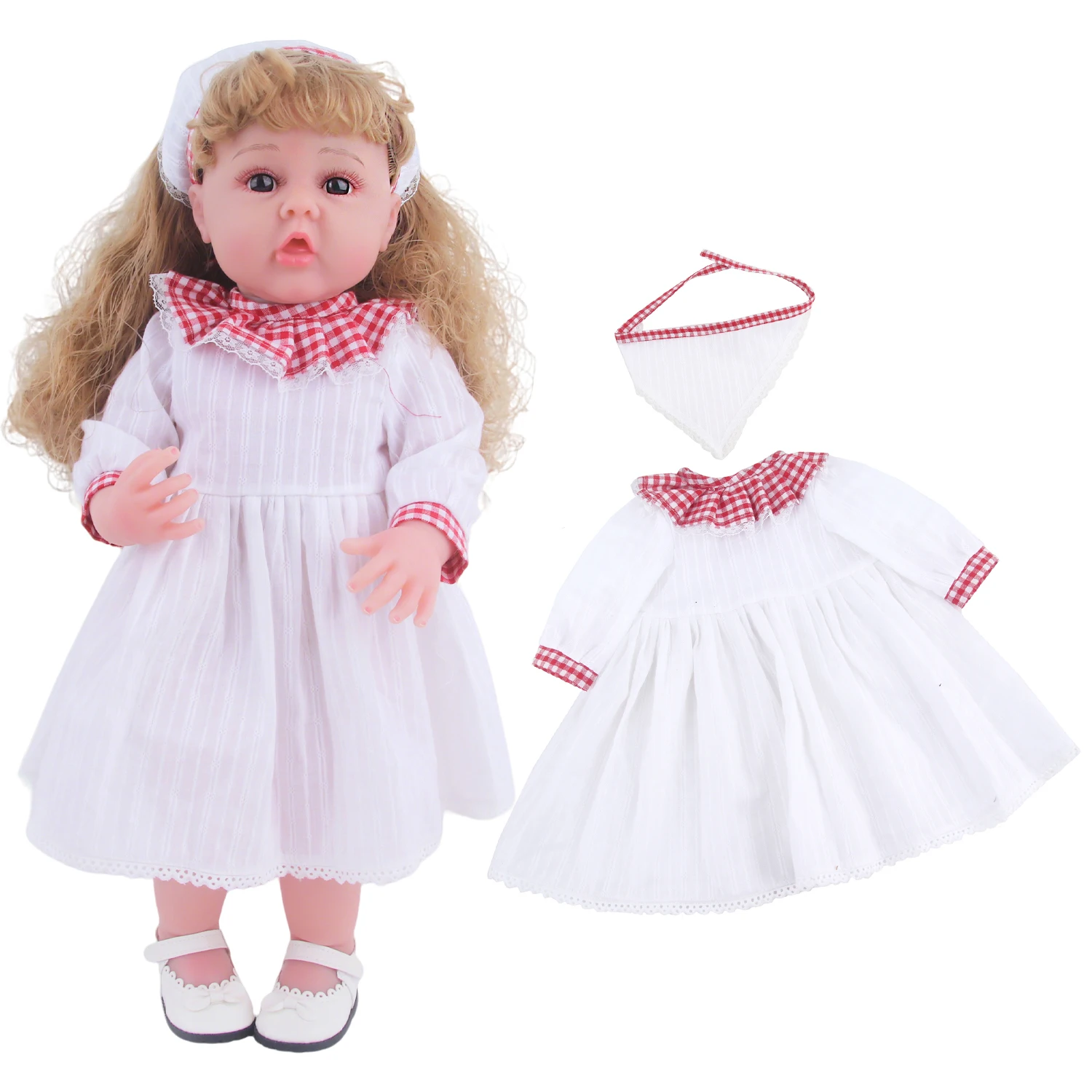 55CM Reborn Mädchen Puppe Kleid Set Plaid Kragen Spitze Kleid + Haarband Kleidung Outfit Für 22-zoll Baby neue Geboren Mädchen Puppen Spielzeug Geschenk