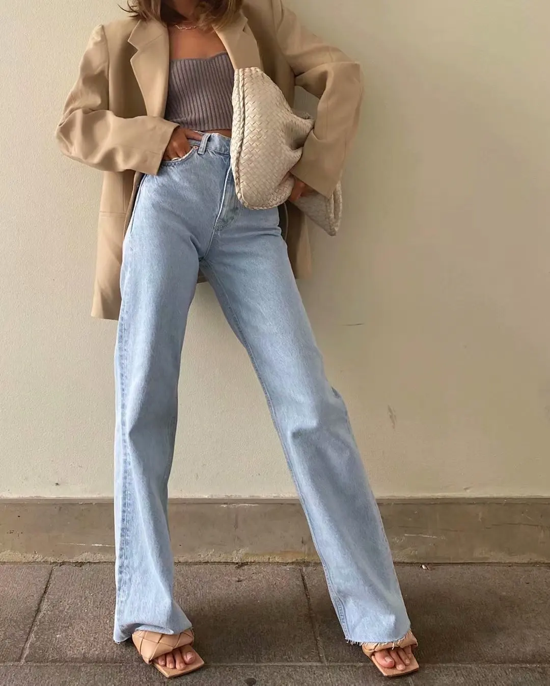 2024 Straight Jeans Women High Waist Streetwear Light Blue Boyfriend Denim Pants Ladies Wide Leg White Jeans For Women