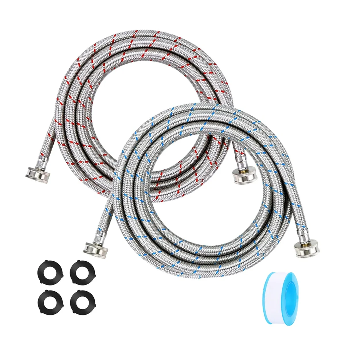 

Washing Machine Hoses,Braided Stainless Steel Washer Hoses,Hot and Cold Water Lines 3/4 Inch Standard Interface 6Ft 2pcs