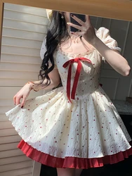 2024 Summer Sweet Print Y2k Mini Dress Woman Bow Lolita Kawaii Short Party Dress Casual One Piece Dress Korean Fashion Hot Girls