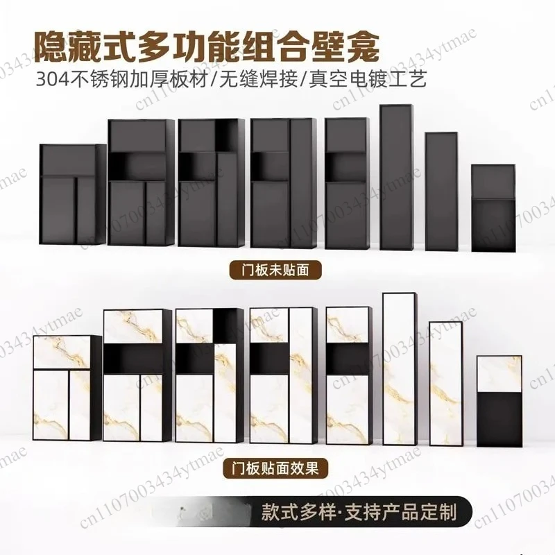 Wall Recessed 304 Stainless Steel Niche Concealed Trash Can Tissue Box Embedded Bathroom Storage Cabinet