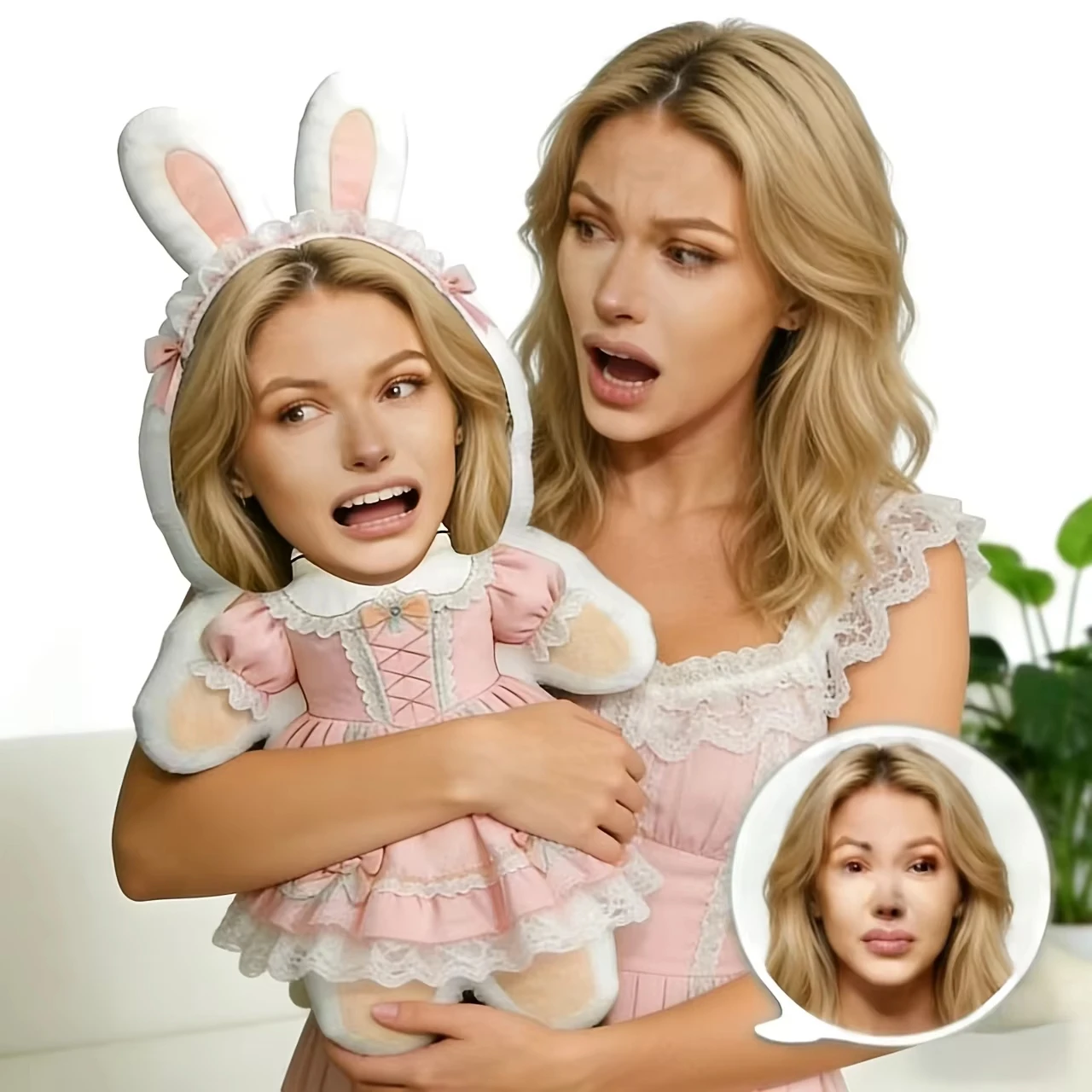 Personalized Bunny Shape Photo Plush Pillow, Upload Your Own Face Picture, Cute Character Cushion, Unique Holiday Surprise Gift