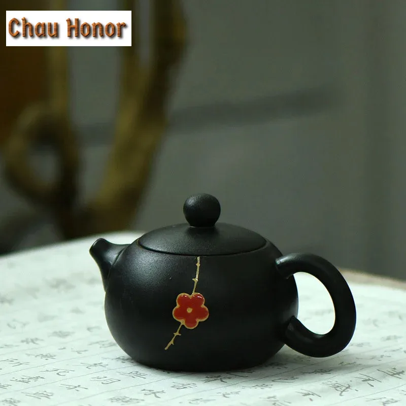 200ml Retro Coarse Ceramic Teapot Handmade Red Plum Art Flower Kung Fu Tea Xishi Pots Chinese Single Master Cups Gift Packaging