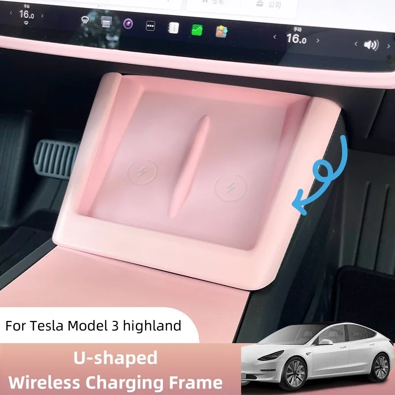 For Tesla Model Y Juniper Model 3 Highland Wireless Charging Frame Mat Center Console Anti-Slip Cover Pad Interior Accessories