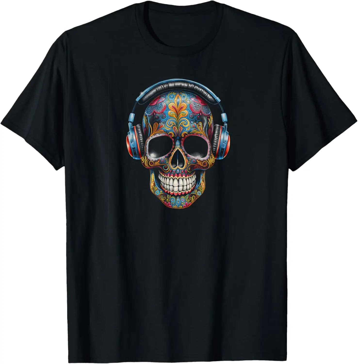 

Headphones Cinco de Mayo Sugar Skull Cool Music Lover T-Shirt Motorcycle
