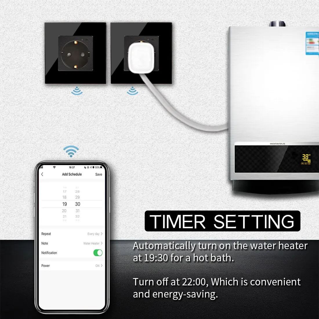 ZigBee Smart EU Socket Wifi Socket Glass Panel Work With Google Home Smart Life Alexa Blue Backlight
