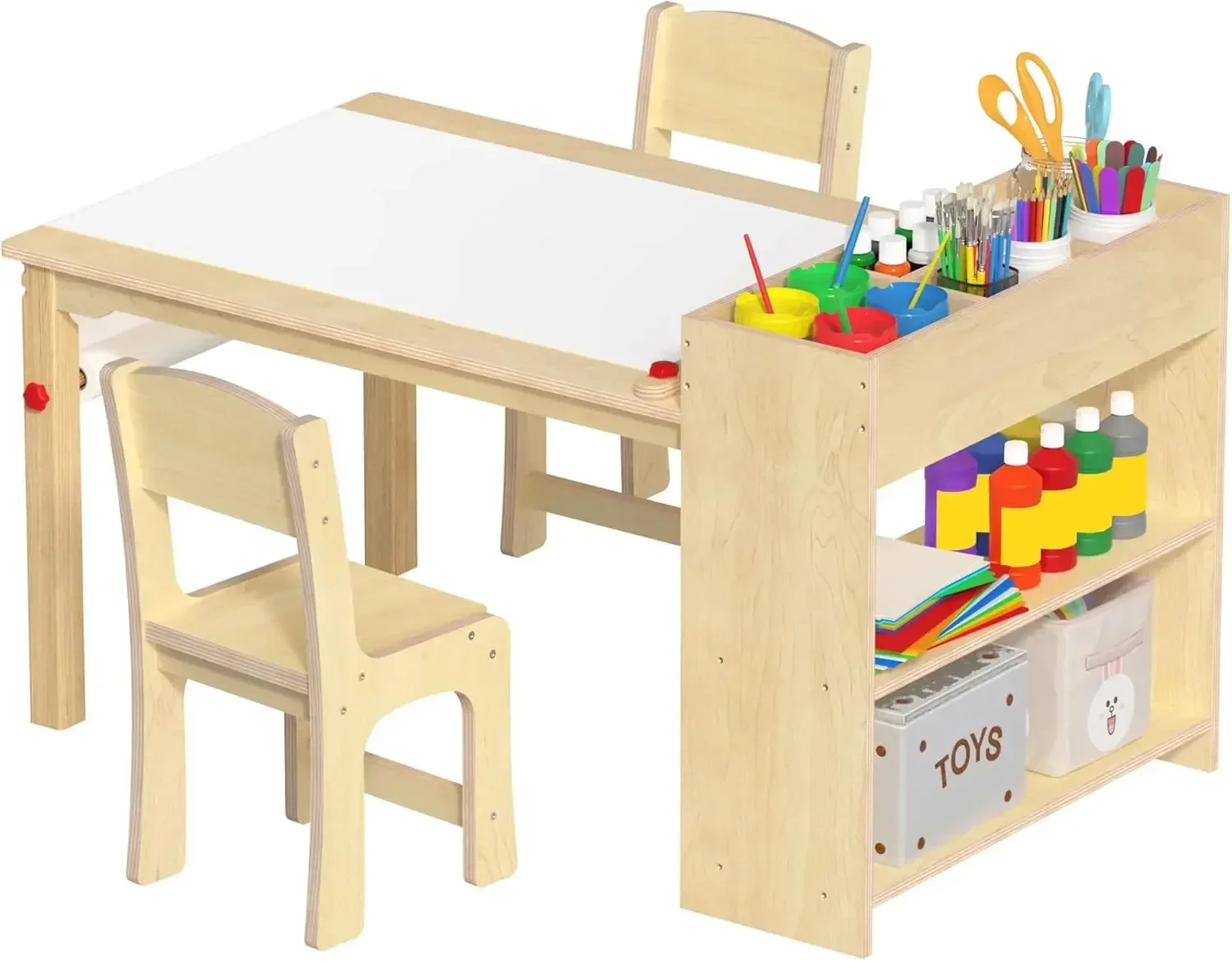 Kids Art Table and 2 Chairs, Wooden Drawing Desk, Activity & Crafts, Children's Furniture, 42x23