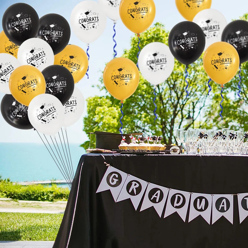 10/15pcs Graduation Balloons 12inch Gold Black White Congrats Latex Balloon Set Congratulations Grad Party Decoration Supplies 7