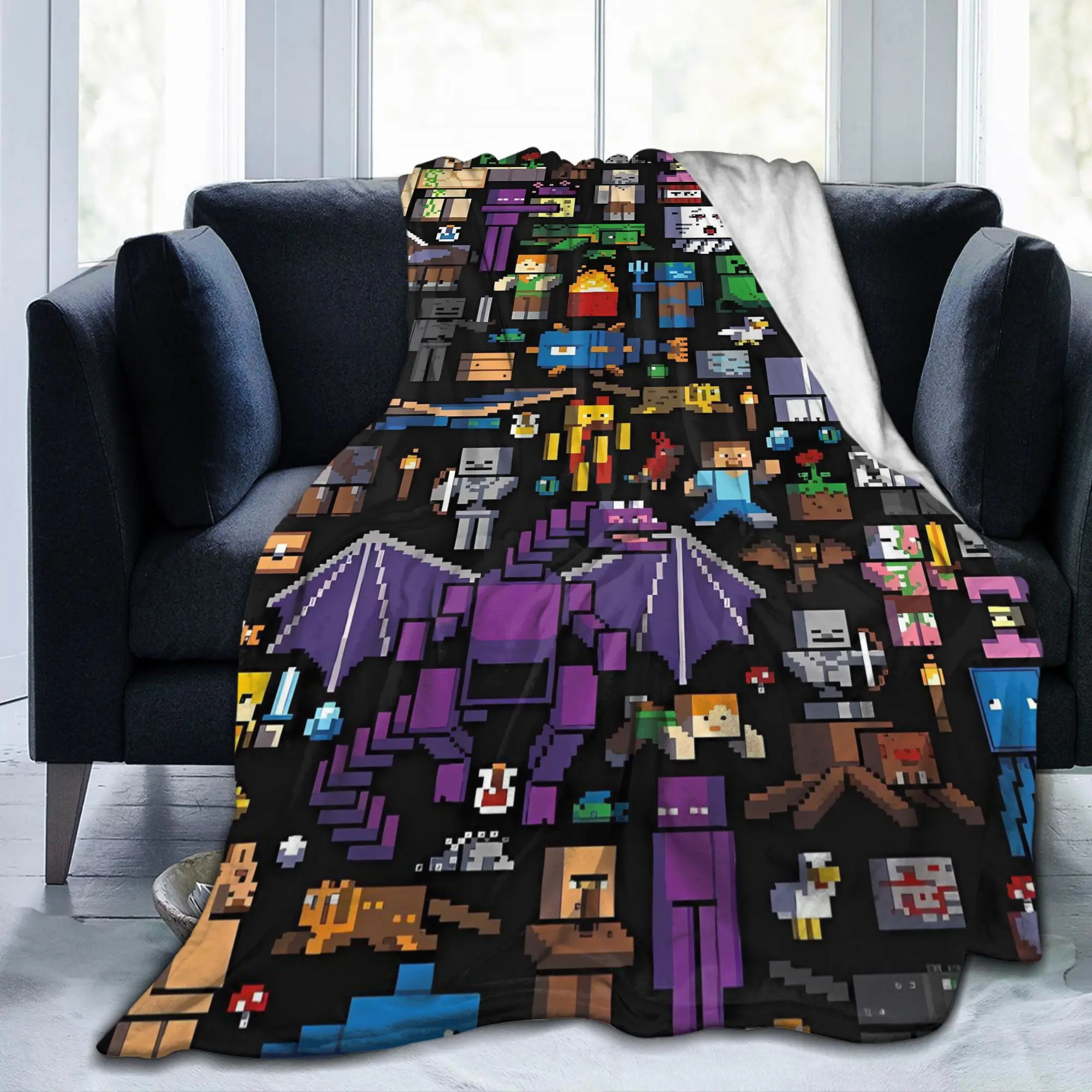 Warm Soft Blanket Airplane Travel Game M-Minecrafts Throw Blanket  Flannel Bedspread For Home Decor Fluffy Sofa Bed Cover