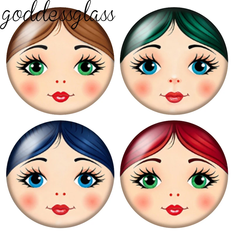 New Russian Doll Face matryoshka Colorful hairstyle 10pcs 12mm/18mm/20mm Round photo glass cabochon flat back Making findings