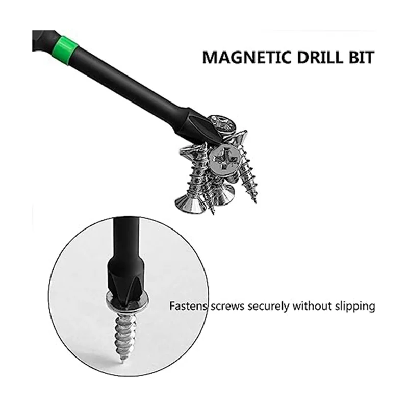 12 Pcs Magnetic Screwdriver Bit Set, S2 Alloy Steel Material Impact Screwdriver Bits, 1/4 Inch Hex Shanks (25-150mm)