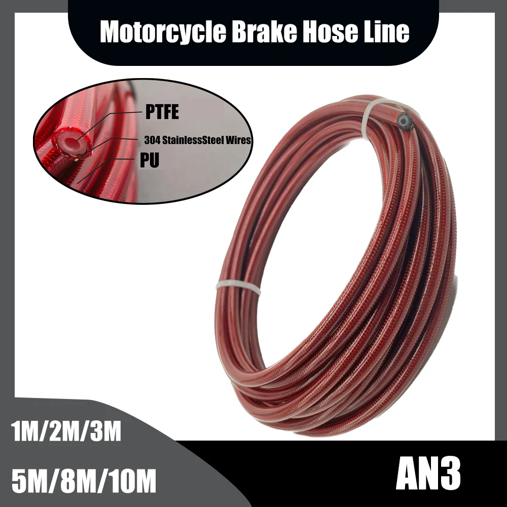 

Red AN3 1M/2M/3M/5M/8M/10M Motorcycle Braided PU Stainless Steel PTFE Brake Pipe Line Hose Brake Line Racing Brake Hose