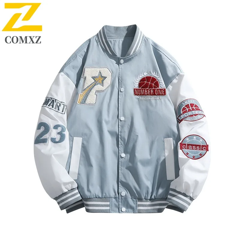 COMXZ 2025 Mens Trendy Baseball Jacket American Style Outdoor Hiking Coat Streetwear Style Breathable Comfortable Windbreaker
