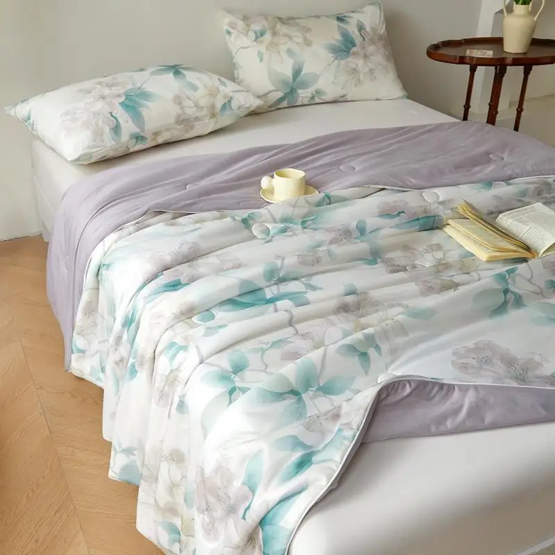 

Summer Cool Feeling Quilt Blanket Knitted Air Conditioning Quilt Machine Washable Thin Single Double Sleeping Ice Silk Quilt 이불
