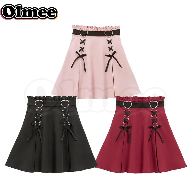 [Olmee] In Stock Jirai Kei Skirt Japanese Cute Mine Style Dress Red Black Pink Kawaii y2k Oversize Plus Size Kawaii Sweet Girly