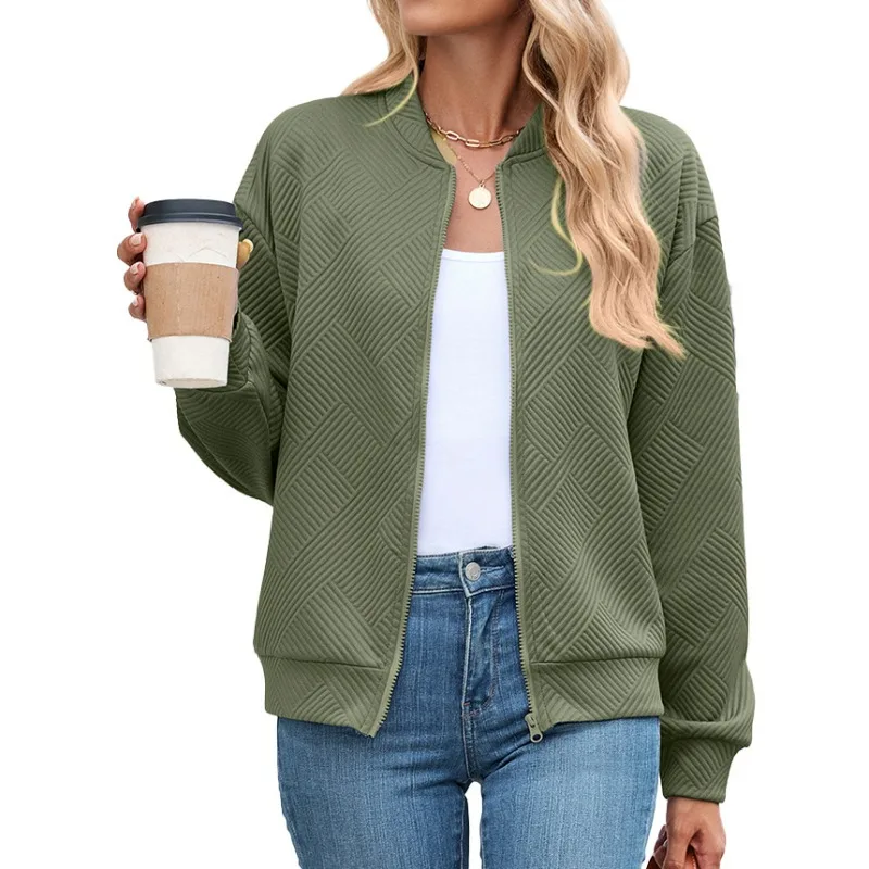 New Solid-color Round-neck Zipper Loose Long-sleeved Sweatshirt and Baseball Jacket for Cross-border Trade for Autumn and Winter