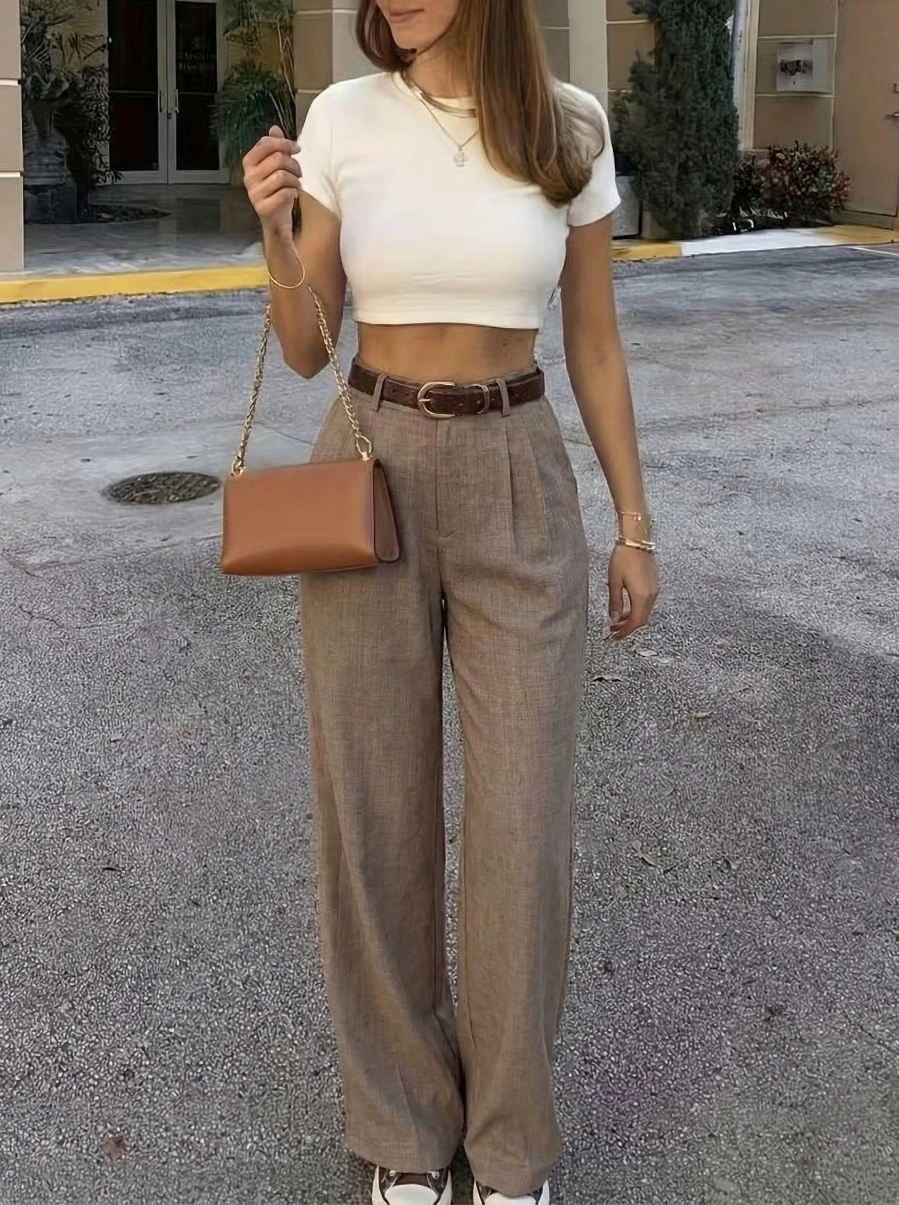 Spring and Summer Women's Fashion New Solid Color High-Waisted Straight-Leg Pants with Elastic Waist, Slimming Pocket Design, Elegant Casual Versatile Stylish Women's Trousers image 3