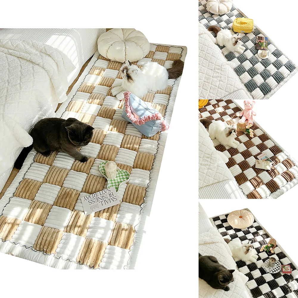 

Funny Fuzzy Couch Cover Cream Color Plaid Magic Sofa Protective Cover Anti-slip Pet Mat Bed Couch Cover Pet Blankets 7x1.5/1.8m