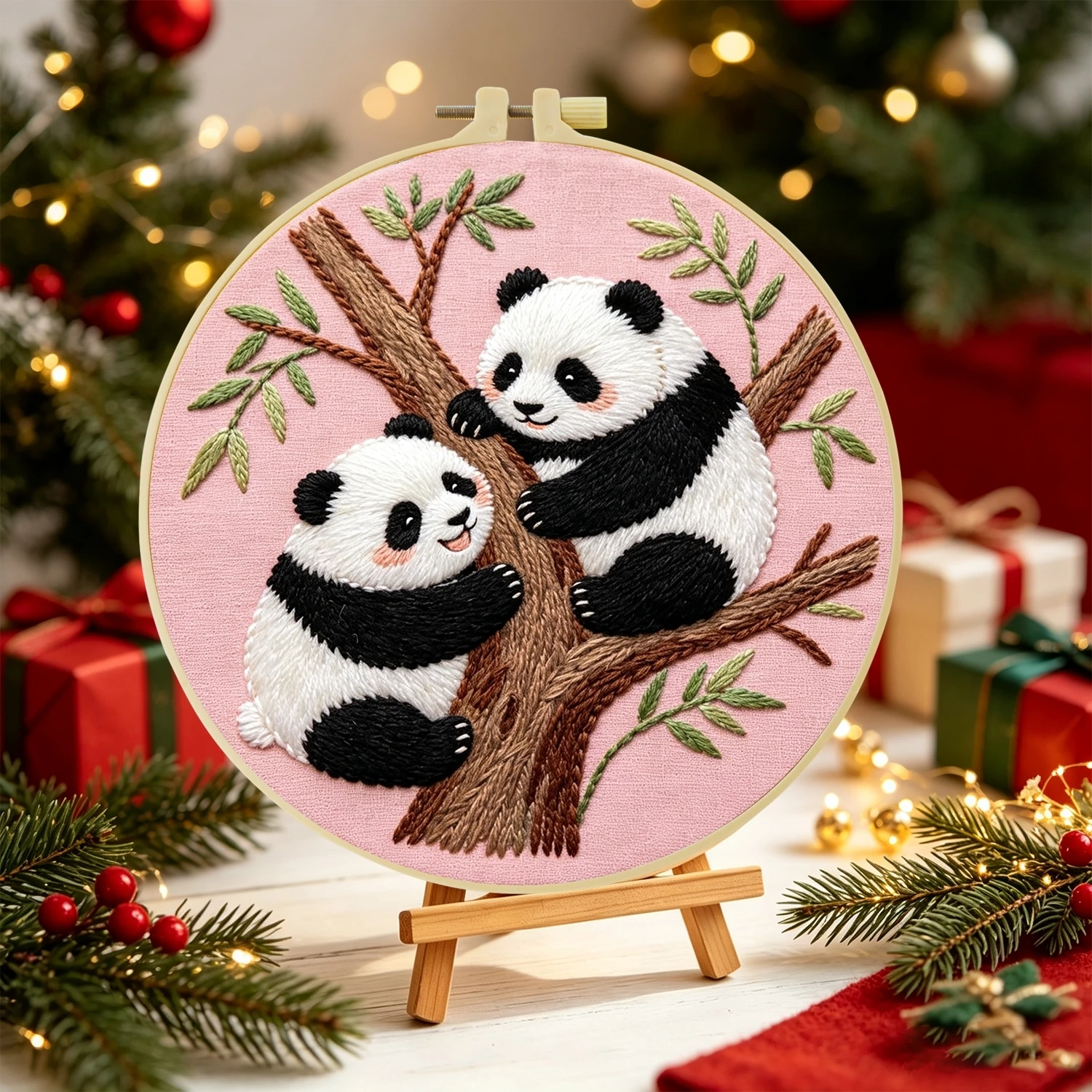 1 Set Baum-Pandas DIY-Stickerei-Set für Anfänger, Stick-Starter-Kit, Kreuzstich-Kunstgeschenk, Handarbeits-Bastelset – Detail 4