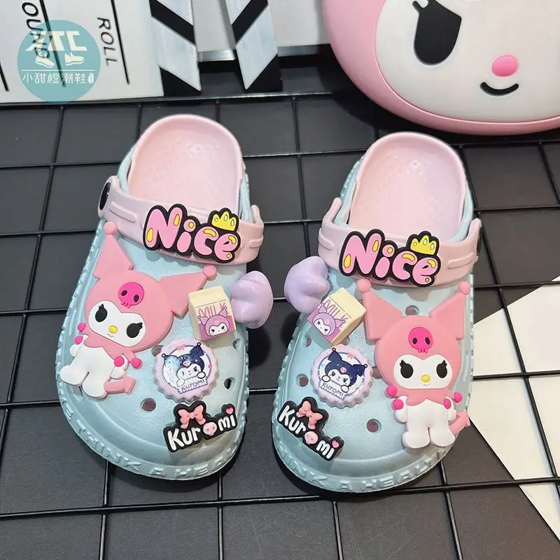 

Kawaii Sanrio Kuromi Summer Women Slippers Fashion Hole Shoes Eva Slippers Anti Slip Slippers Outdoor Beach Sandals Slippers