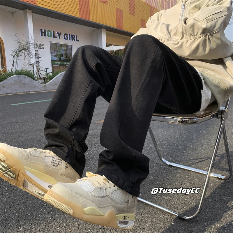 

Men's Straight Leg Jeans Spring Autumn Faionable Retro American Sle Wear Resistant Micro Stretch Denim Long Trousers