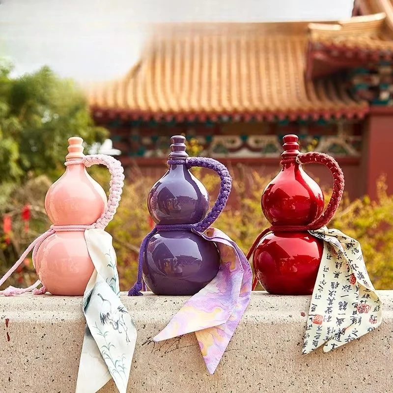 Vintage Chinese Style Gourd Water Bottle 500ML Outdoor Portable Glass Water Kettle Gourd Water Bottle Soaking Wine Flagon Gift