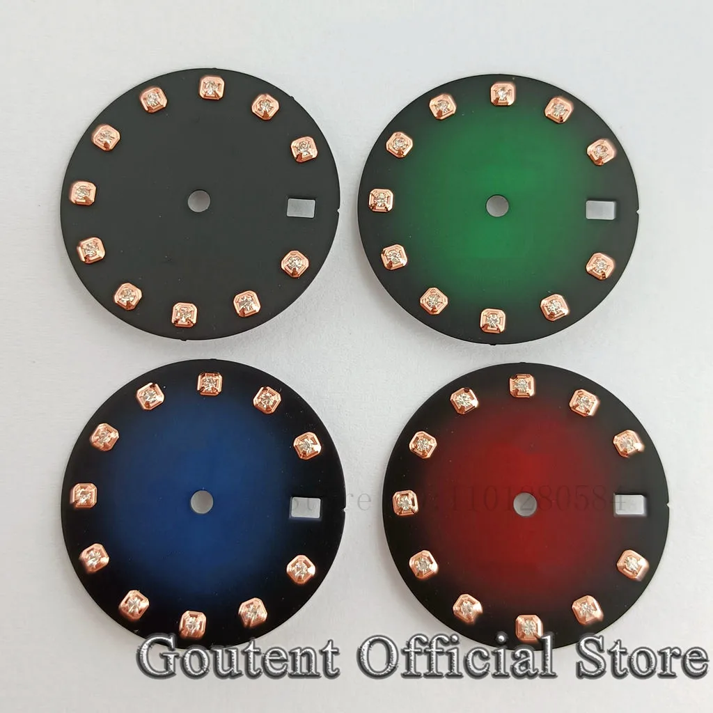 Goutent 29mm Red/Black/Blue/Green/Gray Watch Dial Fit NH35 NH35A Movement Calendar Window