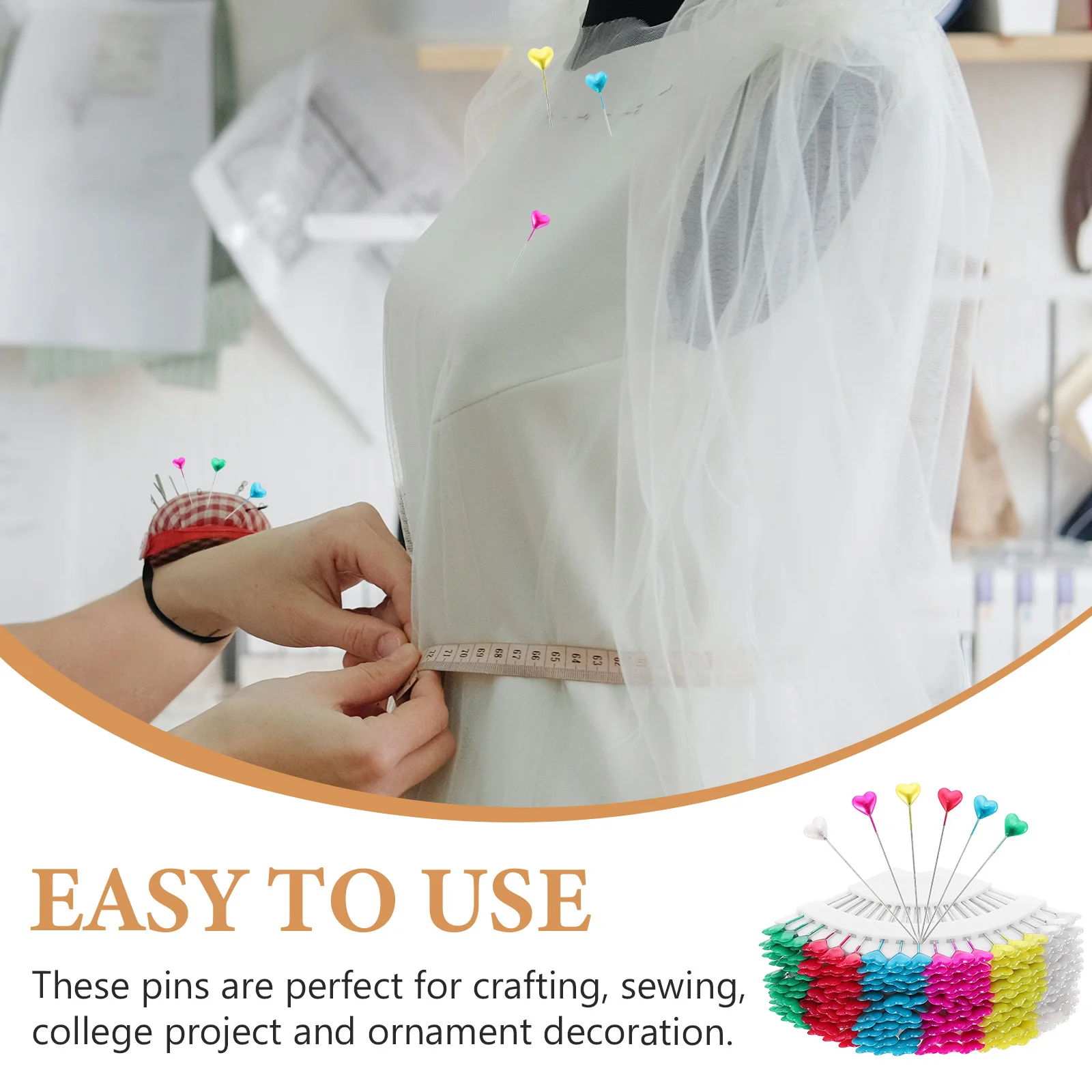 

216Pcs Sewing Supplies Embroidery Straight Pin Heart Design Pearlescent Finish for Handicrafts Dressmaking DIY Accessory