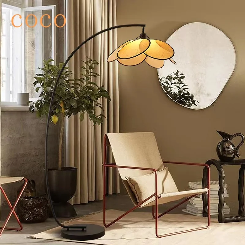 Japanese Creative Designer Rattan Fishing Floor Lamp LED E27 Modern Vertical Desk Lamp Living Room/model Room Study Sofa Cafe