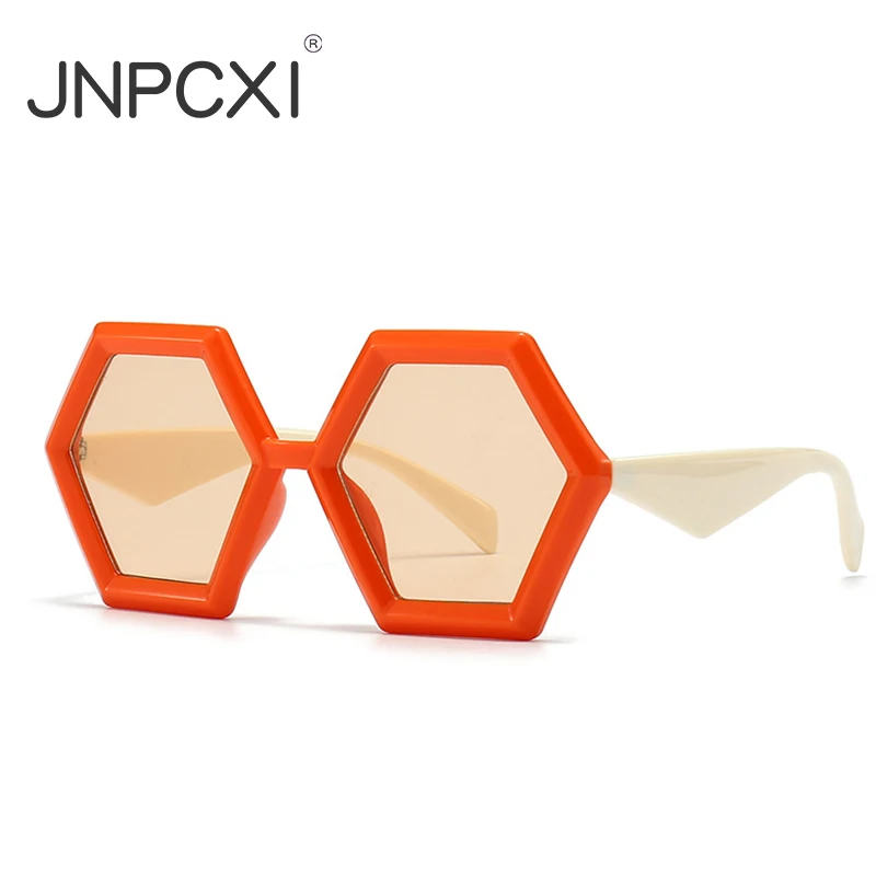 JNPCXI 2023 New Arrival Retro Polygon Sunglasses Women Gradient Orange Tea Shades Fashion Men Double Color Trending Sun Glasses