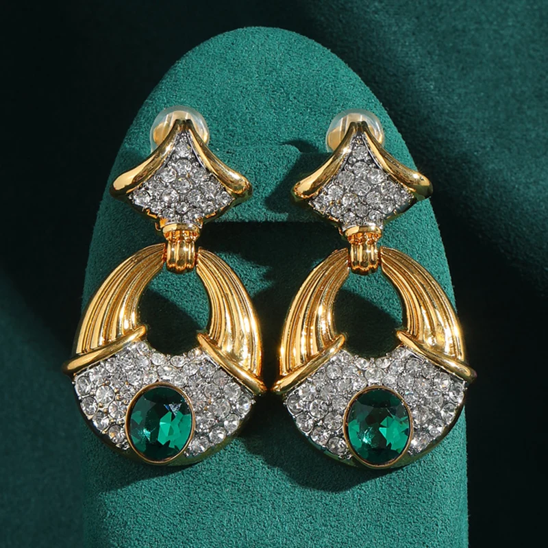 

Vintage Drop Golden Earrings Daily Wear Emerald Oval Crystal Circle Antique Woman Jewelry Accessories For Dressing Trend 2025