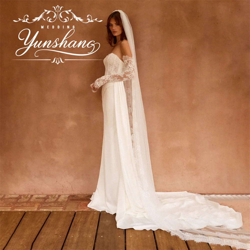 

YunShang Customized Lace Sleeveless Embroidery Mermaid Wedding Dress Sweep Train Sweetheart Strapless Floor Length Elegant 2025