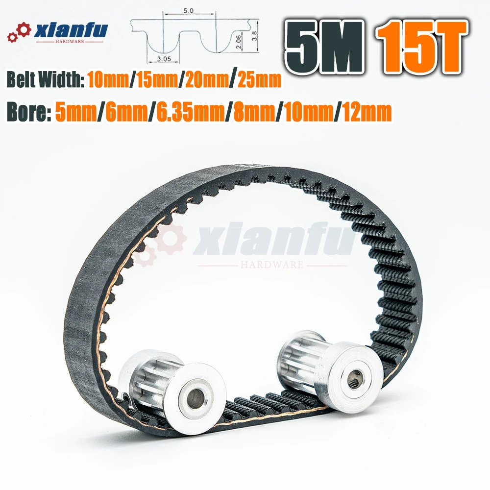 HTD5M 15 Teeth Timing Belt Pulley 5M Transmission HTD 15T Synchronous Drive CNC Bore 5～12mm Width 11/16/21/27mm 15Teeth Sprocket