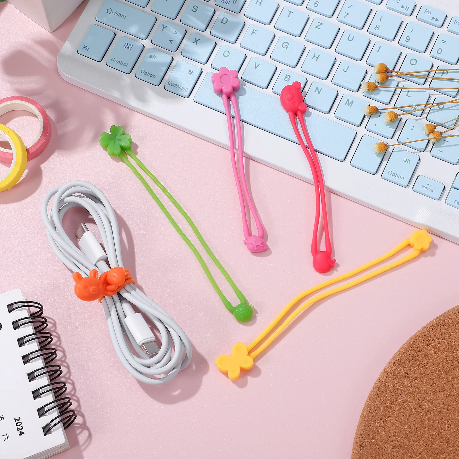 5 قطع من أربطة السيليكون المرنة القابلة للتمدد من السيليكون لصندوق بينتو وكابل USB وأشرطة ربط للاستخدام المكتبي #5