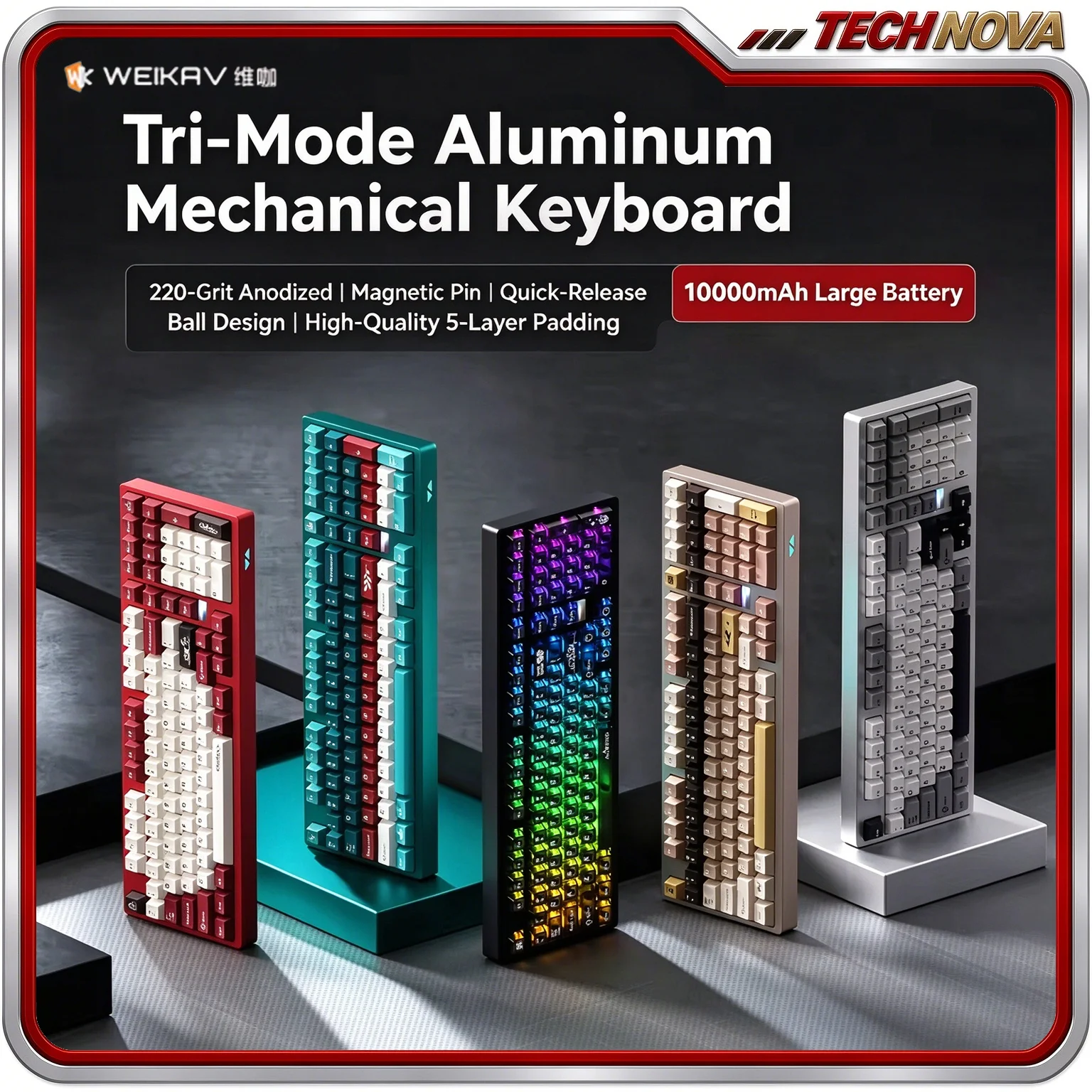 New Weikav Max102 Aluminum Alloy Mechanical Gaming Keyboard Kit Three-Mode 10000mah DIY Barebone Kit Fr4 Customized Setting