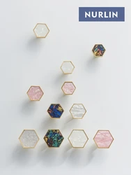 Nurlin Brass Hexagonal White Pink Colorful Cabinet Knobs Furniture Wardrobe Handles Wall Hooks Decorative Hardware