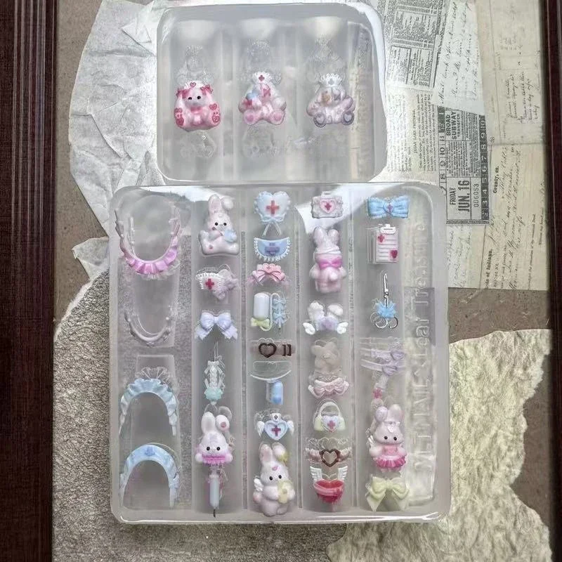 3D Nail Art Dekorationen Bär Kaninchen Silikon Schnitzform UV Gel Nagellack Stempeln Schablonen Relief Schleife DIY Design Nagel Charm