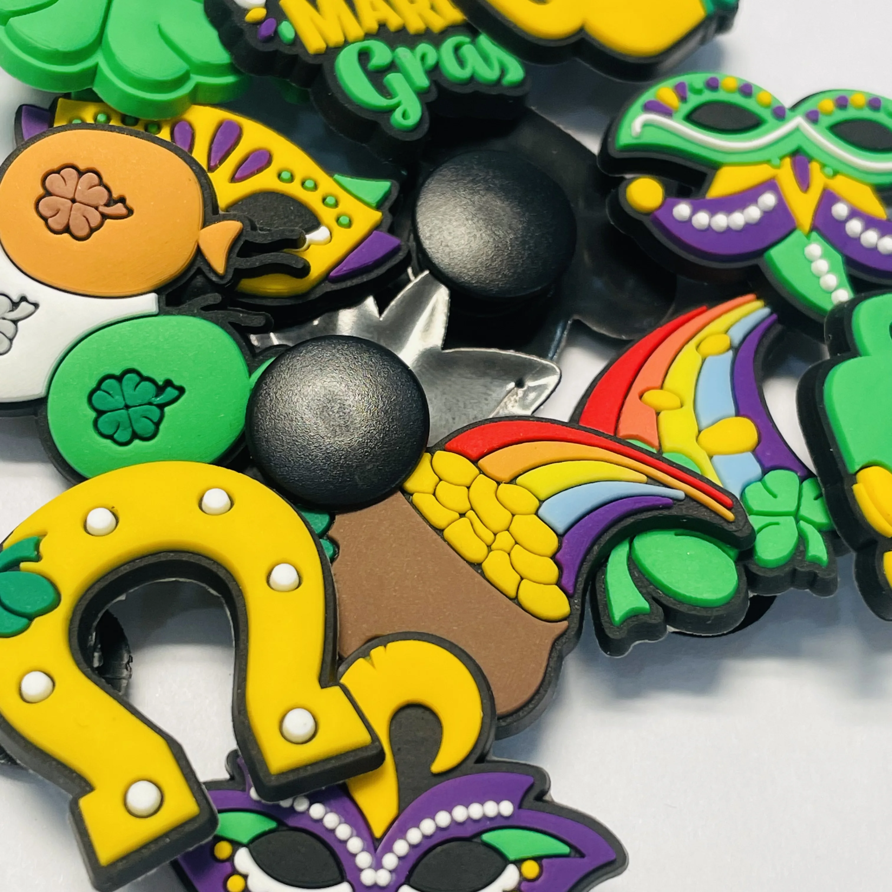 1-13Pcs Happy Mardi Gras Hat Beer PVC Garden Shoes Buckle Clog Charms Adult Clog Decorations DIY Women Backpack Party Gifts