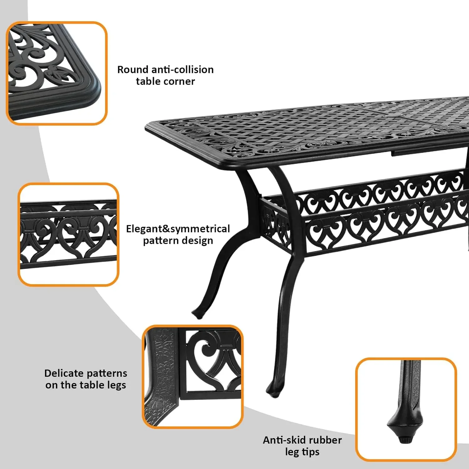 طقم طعام خارجي متين من الألومنيوم المصبوب مكون من 5 قطع، طقم طاولة طعام وكراسي للفناء مكون من 4 قطع، طقم طاولة محادثة معدنية للحديقة