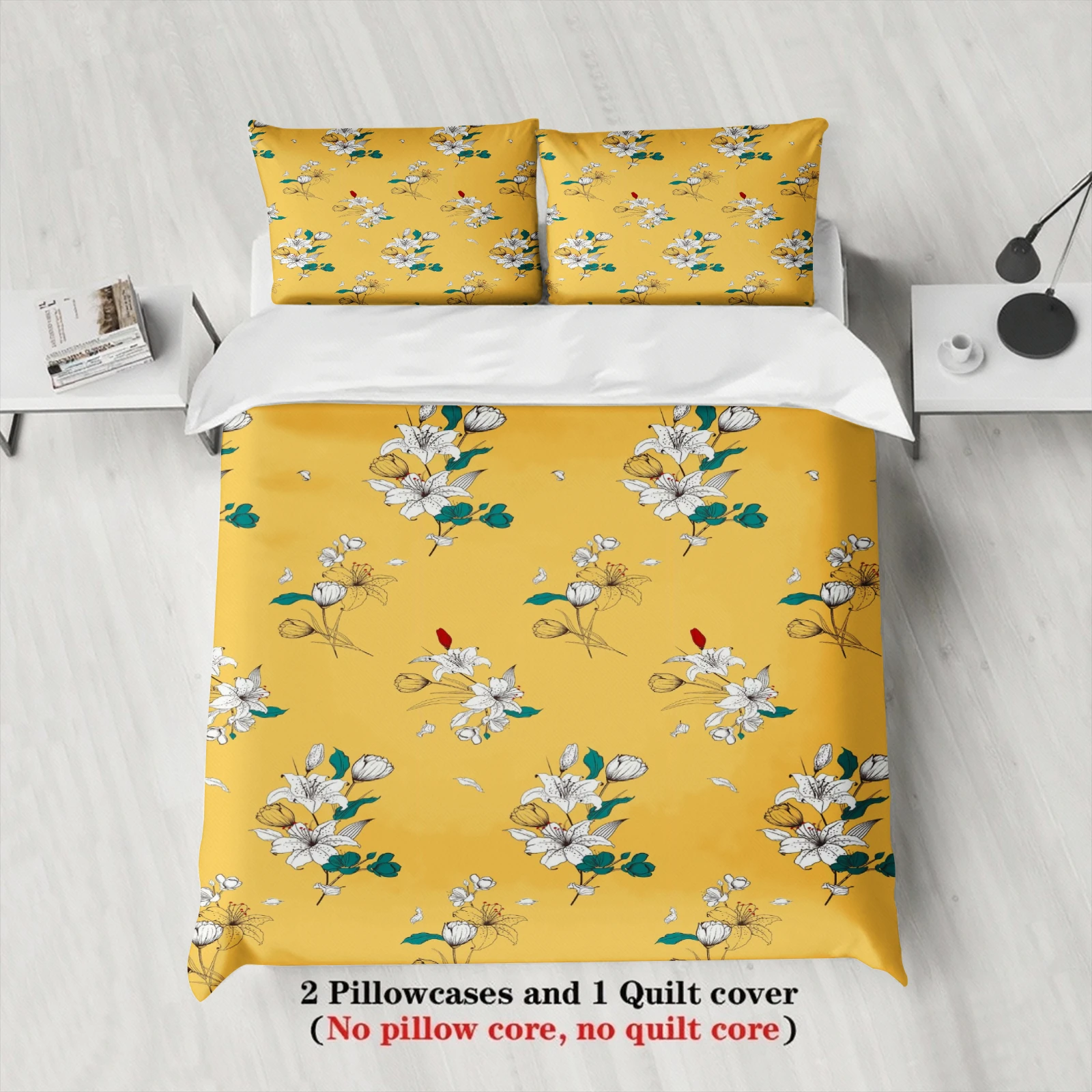3PCS Yellow Duvet Cover Set Retro Palace Style  Printed Duvet Cover With 2 Pillowcases Single Twin Queen Size Bedding Set