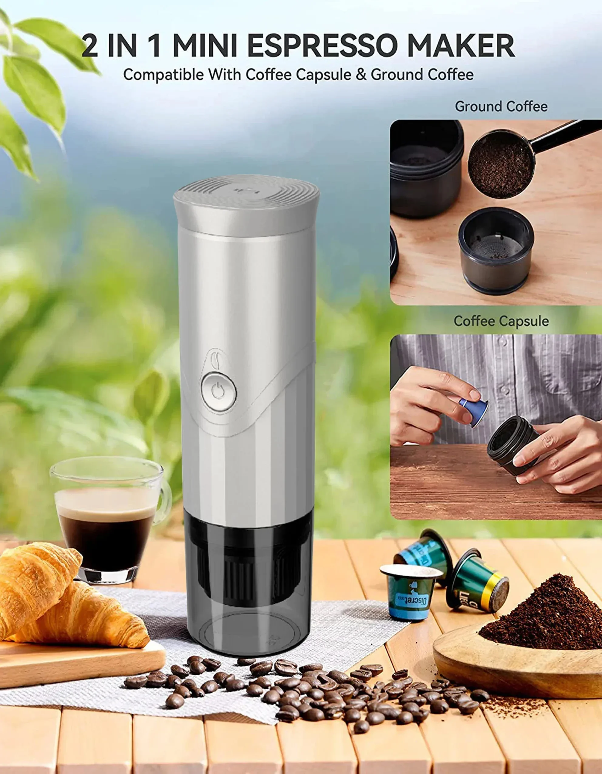 Tk03 Nieuw Ontwerp Mini-Espressomachine Mat Zwart Wit Parelkleur Volautomatische Draagbare Koffiemachine Voor Reiscadeau