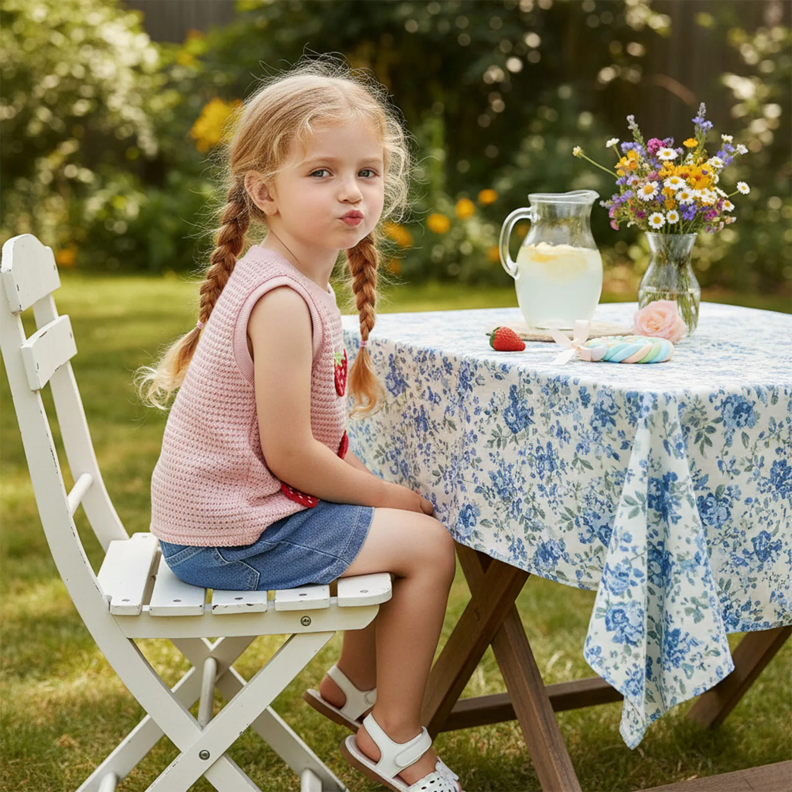 Toddler Baby Girl Summer Vest 2Pcs Outfit Cute 3D Strawberry Crew Neck Sleeveless Tank Tops and Denim Shorts Casual Set