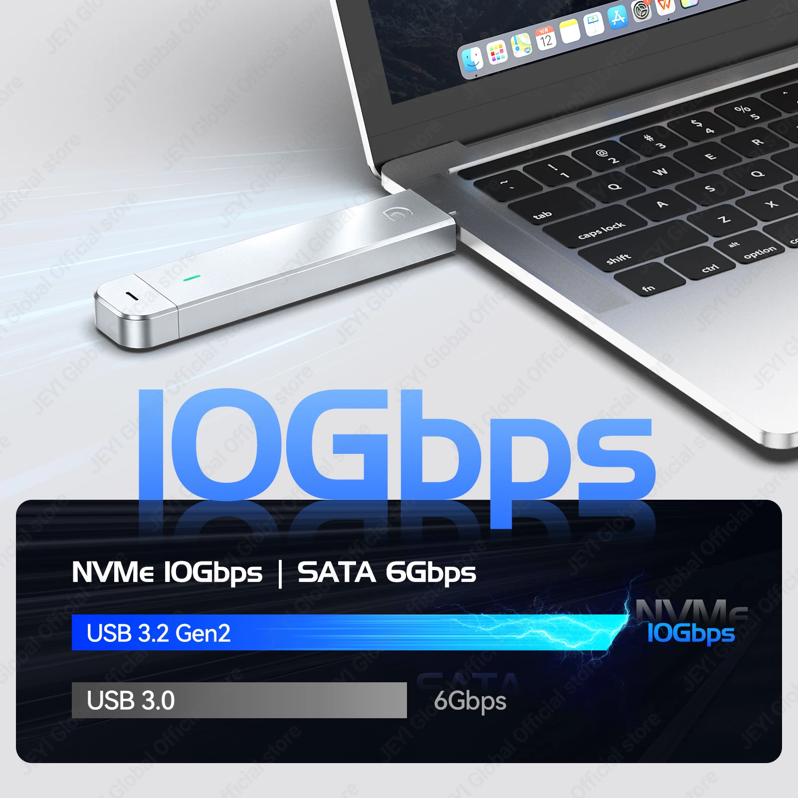 JEYI M.2 NVMe SSD Enclosure 10Gbps Magnetic Case 2280 External Hard Drive Dual interface USB-A/C Support UASP TRIM and S.M.A.R.T