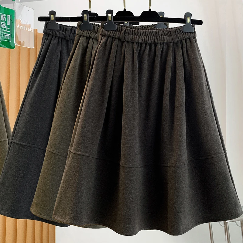 Korean Style Simple Patchwork High Waist Woolen  Skirt for Women Casual Autumn Winter New Fashion A-Line Skirt